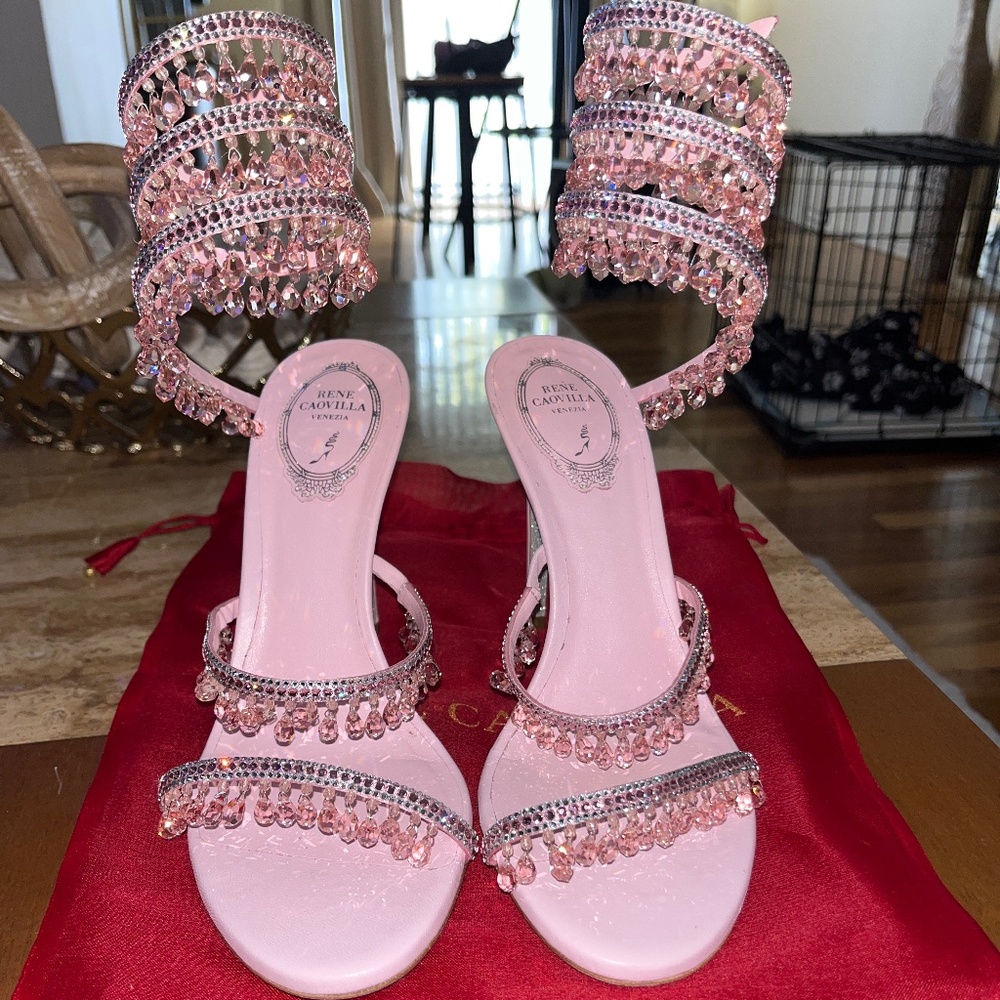 Pink Rene Caovilla Chandelier Heels